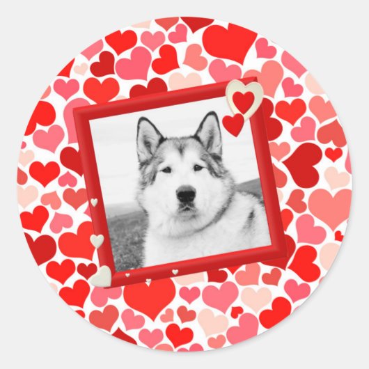 Alaskan Malamute Dog Valentines Herz Runder Aufkleber (Vorderseite)