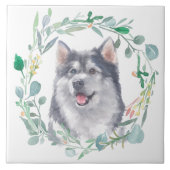 Alaskan Malamute Dog Watercolor Wreath Fliese (Vorderseite)