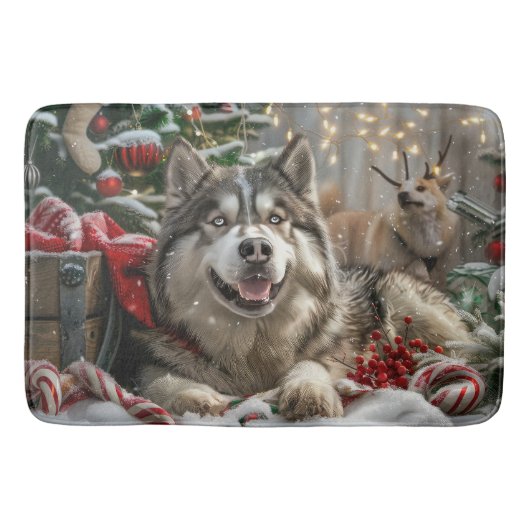 Alaskan Malamute Dog Weihnachtsfest Badematte (Vorderseite)