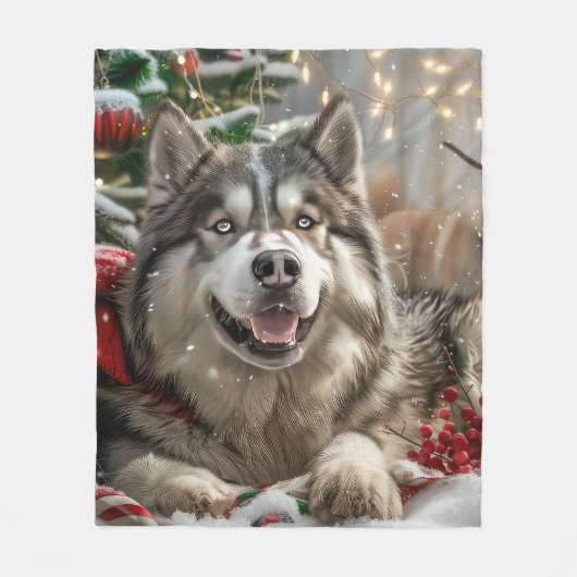 Alaskan Malamute Dog Weihnachtsfest Fleecedecke (Vorderseite)