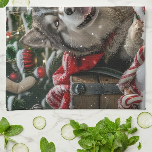 Alaskan Malamute Dog Weihnachtsfest Geschirrtuch (Gefaltet)