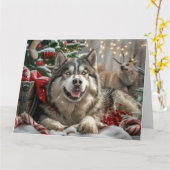 Alaskan Malamute Dog Weihnachtsfest Karte (Gelbe Blume)