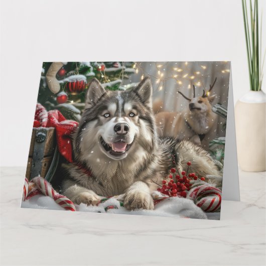 Alaskan Malamute Dog Weihnachtsfest Karte (Vorderseite)