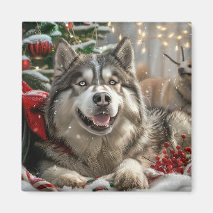 Alaskan Malamute Dog Weihnachtsfest Magnet