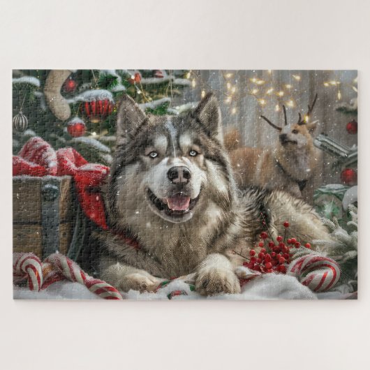 Alaskan Malamute Dog Weihnachtsfest Puzzle (Horizontal)