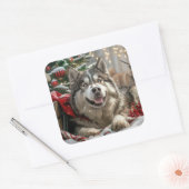 Alaskan Malamute Dog Weihnachtsfest Quadratischer Aufkleber (Umschlag)