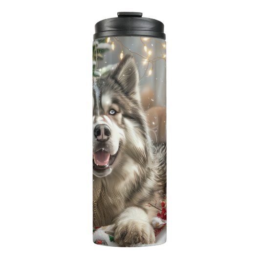Alaskan Malamute Dog Weihnachtsfest Thermosbecher (Vorderseite)
