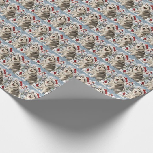 Alaskan Malamute Dog Winter Wunderland Weihnachten Geschenkpapier (Ecke)