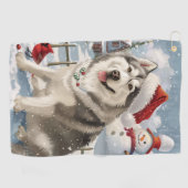 Alaskan Malamute Dog Winter Wunderland Weihnachten Golfhandtuch (Horizontal)