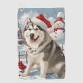 Alaskan Malamute Dog Winter Wunderland Weihnachten Golfhandtuch (Vorderseite)