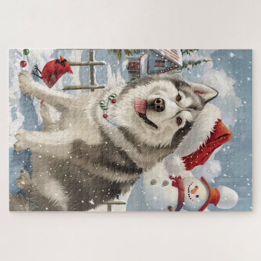 Alaskan Malamute Dog Winter Wunderland Weihnachten Puzzle (Horizontal)