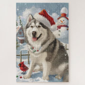 Alaskan Malamute Dog Winter Wunderland Weihnachten Puzzle (Vertikal)