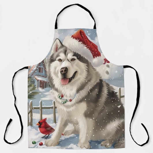 Alaskan Malamute Dog Winter Wunderland Weihnachten Schürze (Vorderseite)