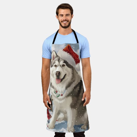 Alaskan Malamute Dog Winter Wunderland Weihnachten Schürze (Getragen)