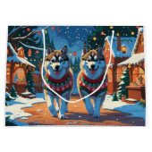 Alaskan Malamute Dogs Christmas Snow Holiday  Große Geschenktüte (Vorderseite)