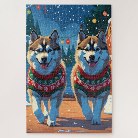 Alaskan Malamute Dogs Christmas Snow Holiday  Puzzle (Vertikal)