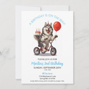 Alaskan Malamute Fahrrad mit Kuchen 2. Geburtstags Einladung