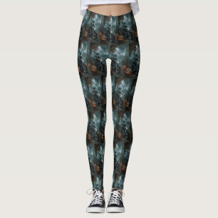 Alaskan Malamute fährt Motorrad Halloween Gruselig Leggings