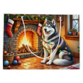 Alaskan Malamute Fireplace with Christmas Lights Große Geschenktüte (Rückseite)