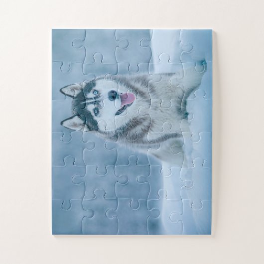 Alaskan Malamute geht auf Schneefeld Puzzle (Vertikal)