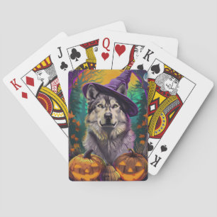 Alaskan Malamute Halloween Hexe und Kürbis Spielkarten