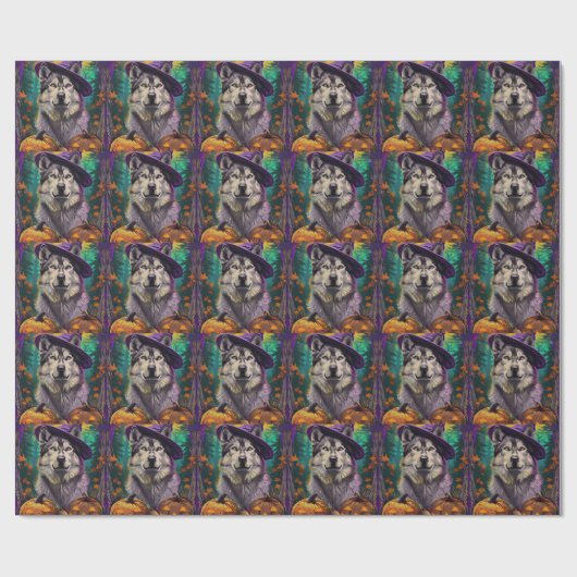 Alaskan Malamute Halloween Hexe und Pumpkin Geschenkpapier (Flach)