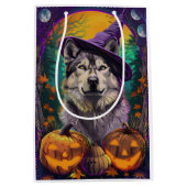 Alaskan Malamute Halloween Hexe und Pumpkin Mittlere Geschenktüte (Vorderseite)
