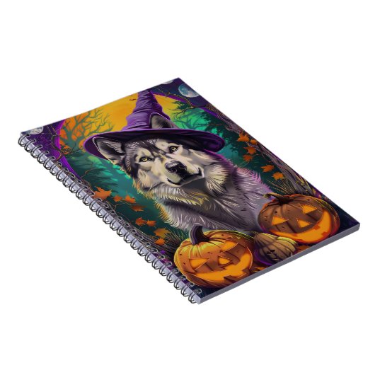 Alaskan Malamute Halloween Hexe und Pumpkin Notizblock (Rechte Seite)