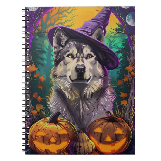 Alaskan Malamute Halloween Hexe und Pumpkin Notizblock (Vorderseite)