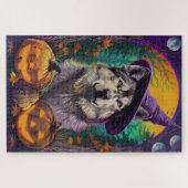 Alaskan Malamute Halloween Hexe und Pumpkin Puzzle (Horizontal)