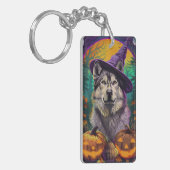 Alaskan Malamute Halloween Hexe und Pumpkin Schlüsselanhänger (Vorderseite links)