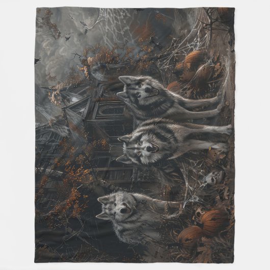 Alaskan Malamute Halloween Night Doggy Delight Fleecedecke (Vorderseite)