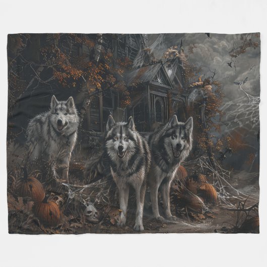 Alaskan Malamute Halloween Night Doggy Delight Fleecedecke (Vorderseite (Horizontal))