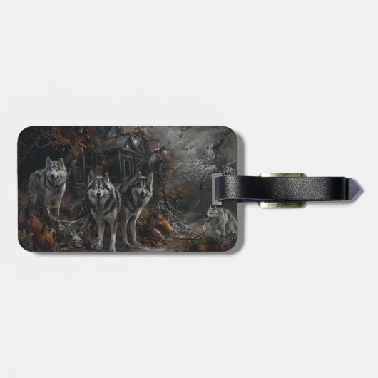 Alaskan Malamute Halloween Night Doggy Delight Gepäckanhänger (Rückseite horizontal)