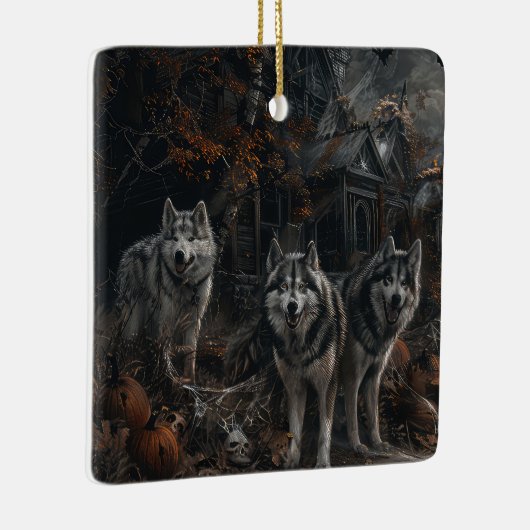 Alaskan Malamute Halloween Night Doggy Delight Keramikornament (Rechts)