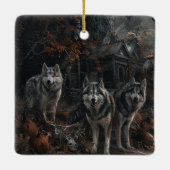 Alaskan Malamute Halloween Night Doggy Delight Keramikornament (Rückseite)