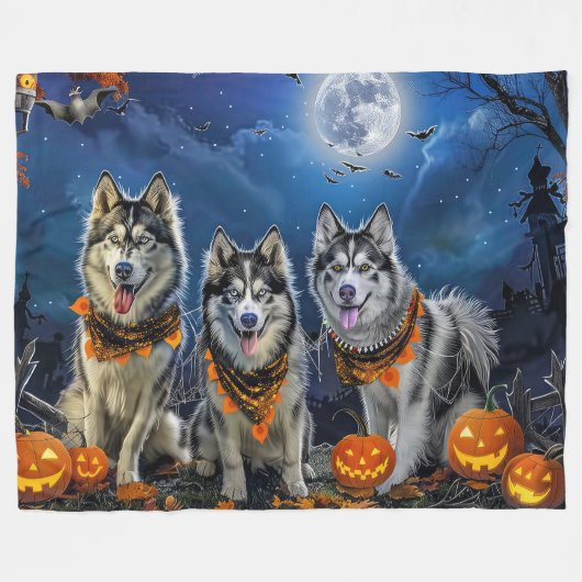 Alaskan Malamute Halloween Spooky Fleecedecke (Vorderseite (Horizontal))