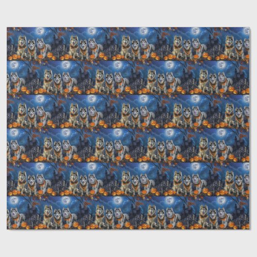 Alaskan Malamute Halloween Spooky Geschenkpapier (Flach)