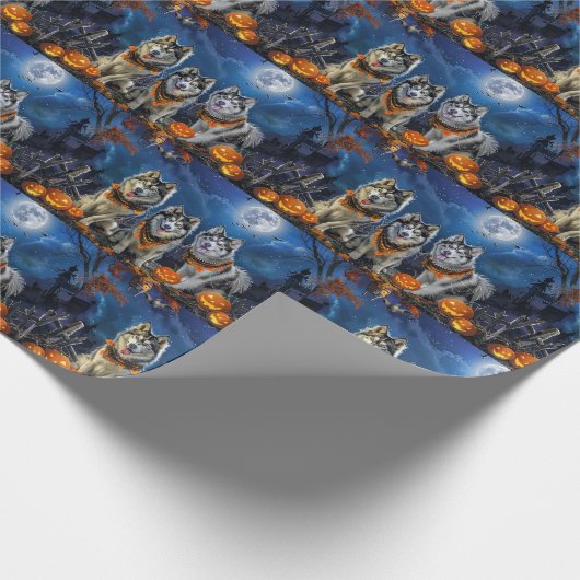 Alaskan Malamute Halloween Spooky Geschenkpapier (Ecke)