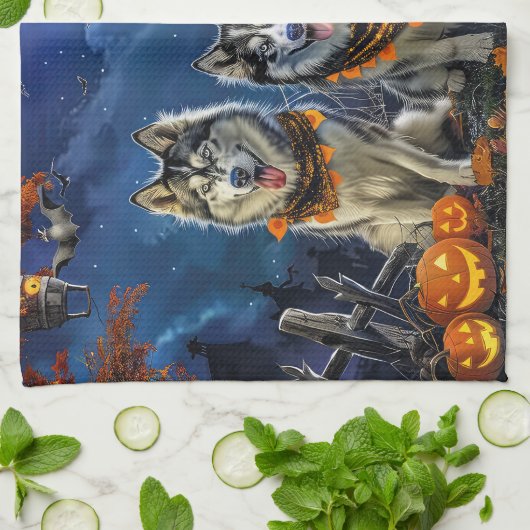Alaskan Malamute Halloween Spooky Geschirrtuch (Gefaltet)