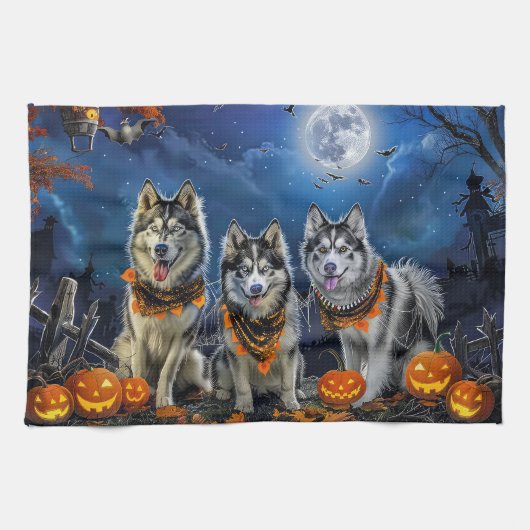 Alaskan Malamute Halloween Spooky Geschirrtuch (Horizontal)