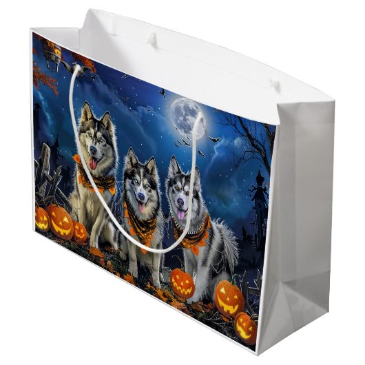 Alaskan Malamute Halloween Spooky Große Geschenktüte (Rückseite Schrägansicht)