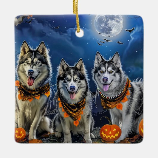 Alaskan Malamute Halloween Spooky Keramikornament (Vorderseite)