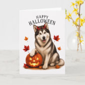 Alaskan Malamute Halloween Teufelshund Karte (Gelbe Blume)