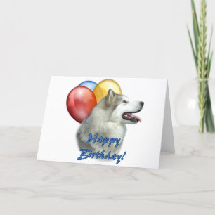 Alaskan Malamute Happy Birthday Balloons Karte