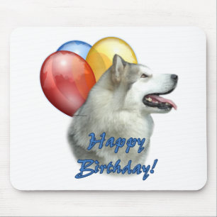 Alaskan Malamute Happy Birthday Balloons Mousepad