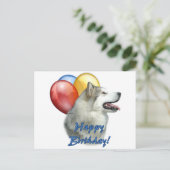 Alaskan Malamute Happy Birthday Balloons Postkarte (Stehend Vorderseite)