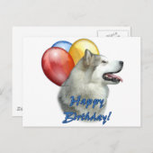 Alaskan Malamute Happy Birthday Balloons Postkarte (Vorne/Hinten)