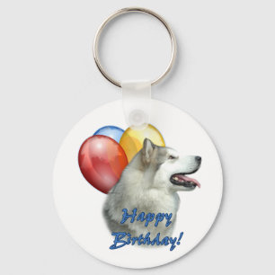 Alaskan Malamute Happy Birthday Balloons Schlüsselanhänger
