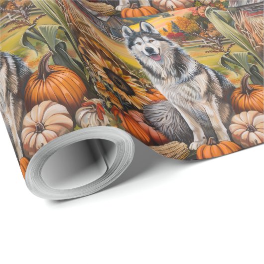 Alaskan Malamute Herbsternte Erntedank Hund Geschenkpapier (Rolleneckpunkt)